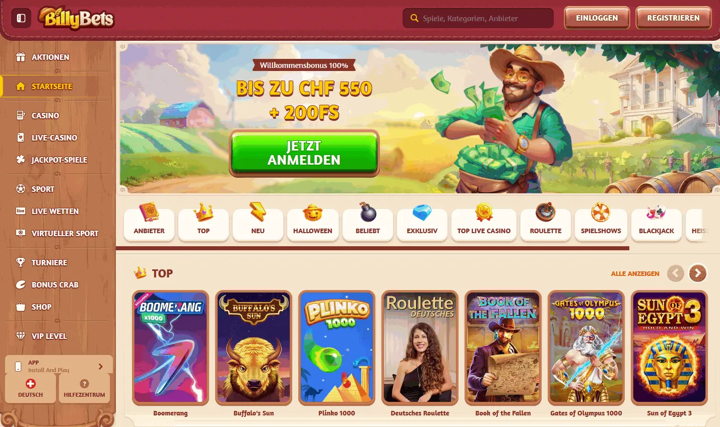 Billy Bets Casino Startseite